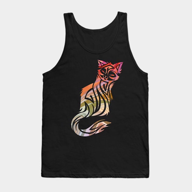 Ornate Abstract Cat Colorful Illustration Tank Top by VintCam